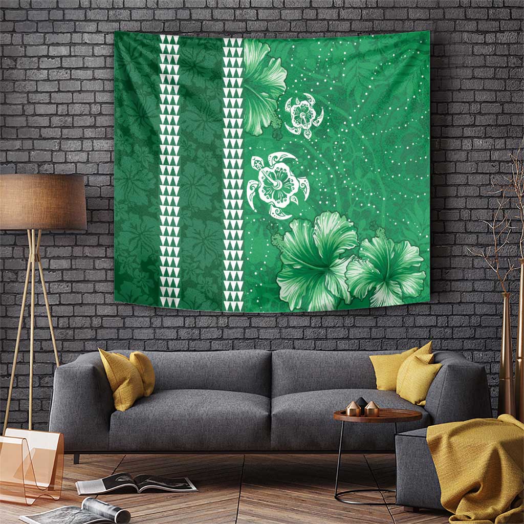 Green Hibiscus Turle Tapestry Hawaiian Style Tribal Tapa Pattern LT9 Green - Polynesian Pride