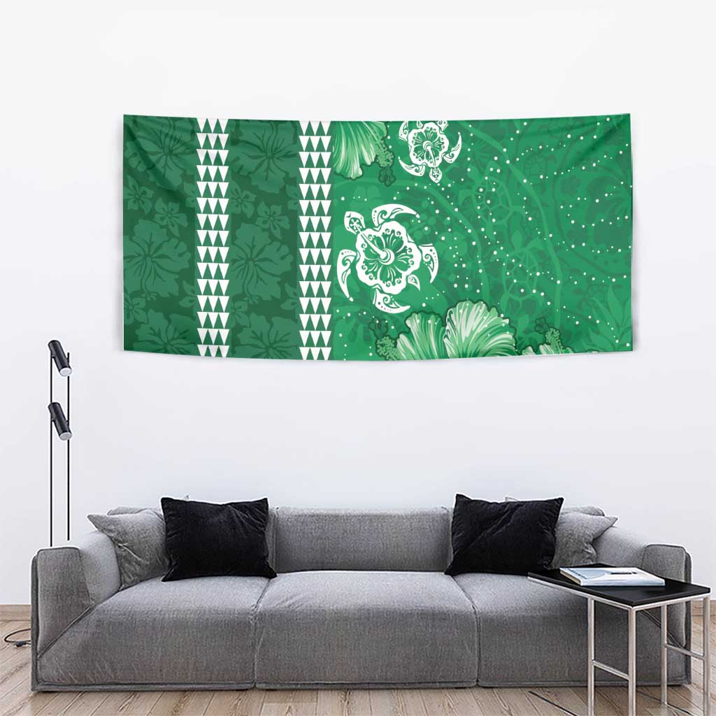 Green Hibiscus Turle Tapestry Hawaiian Style Tribal Tapa Pattern LT9 - Polynesian Pride