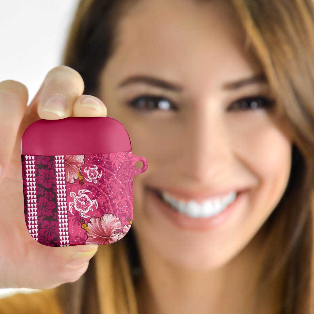 Pink Hibiscus Turle AirPods Case Hawaiian Style Tribal Tapa Pattern LT9 Pink - Polynesian Pride