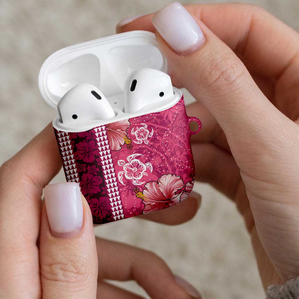 Pink Hibiscus Turle AirPods Case Hawaiian Style Tribal Tapa Pattern LT9 - Polynesian Pride