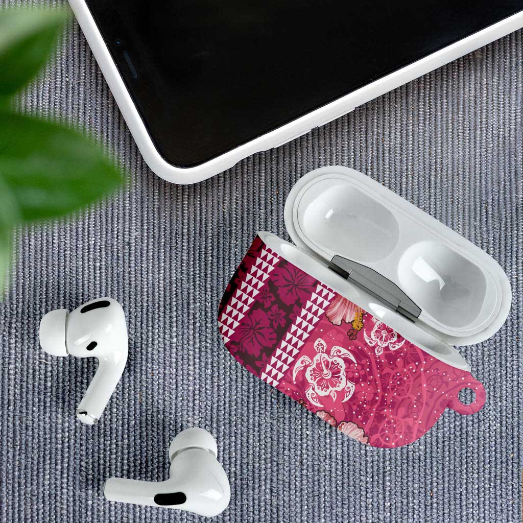 Pink Hibiscus Turle AirPods Case Hawaiian Style Tribal Tapa Pattern LT9 - Polynesian Pride