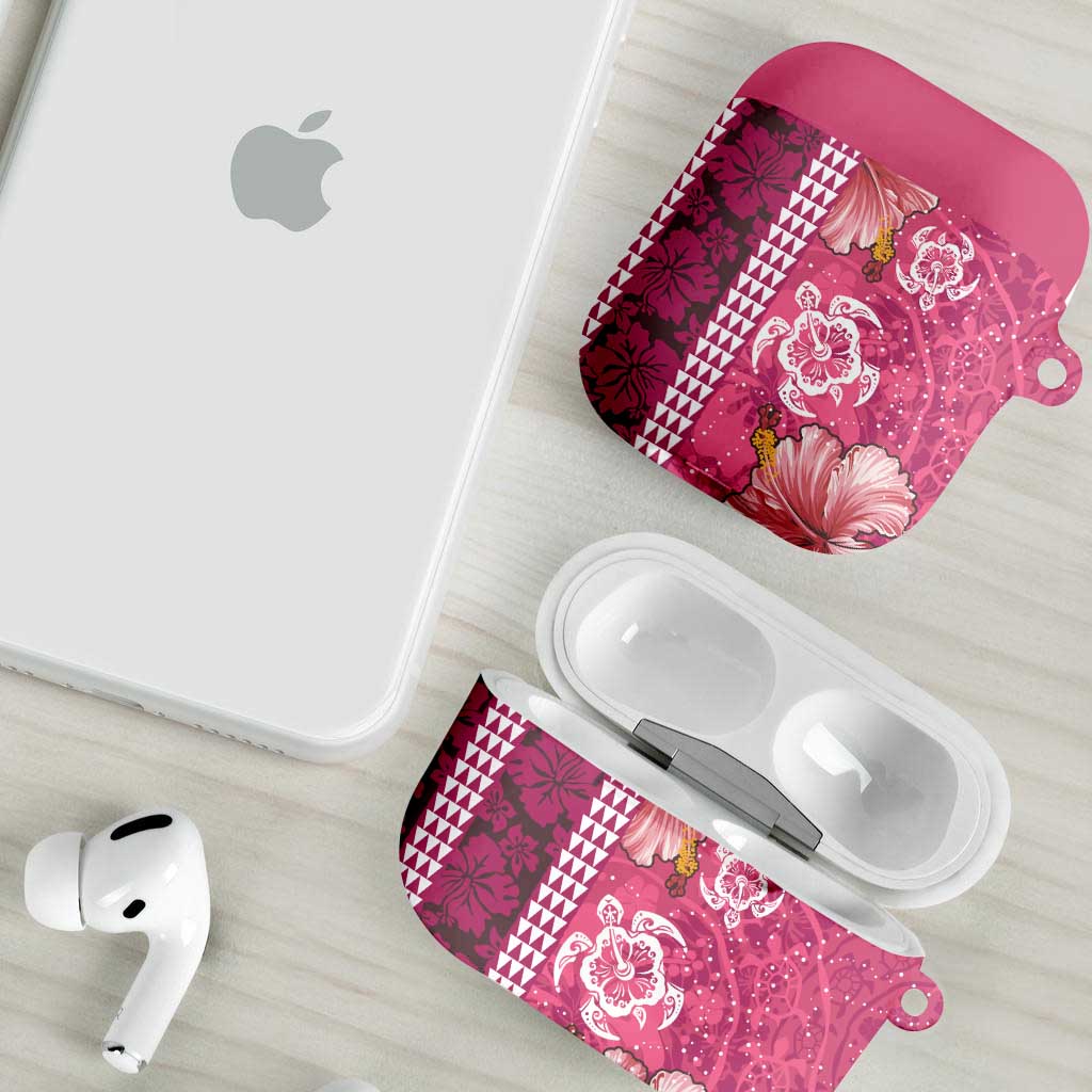 Pink Hibiscus Turle AirPods Case Hawaiian Style Tribal Tapa Pattern LT9 - Polynesian Pride