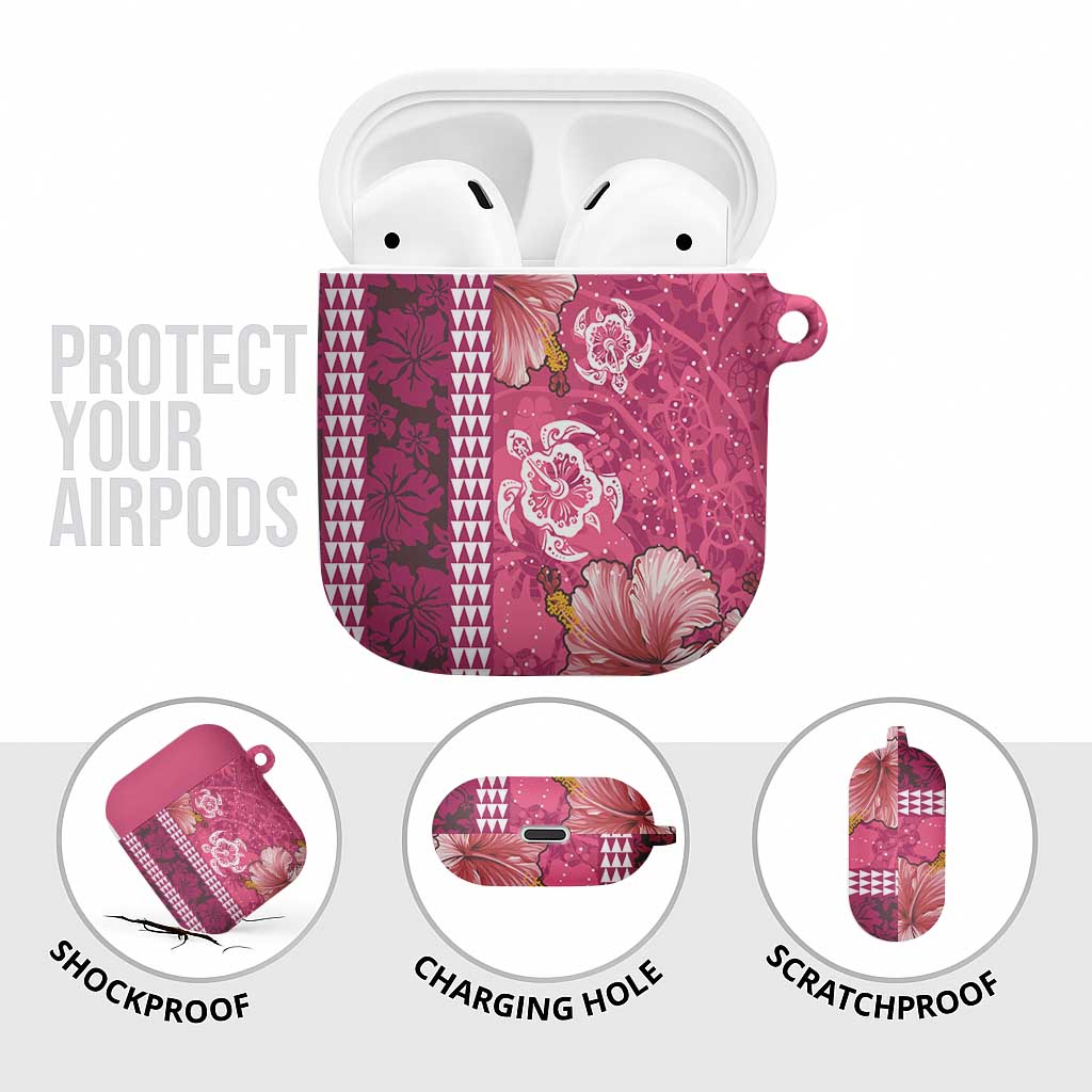 Pink Hibiscus Turle AirPods Case Hawaiian Style Tribal Tapa Pattern LT9 - Polynesian Pride
