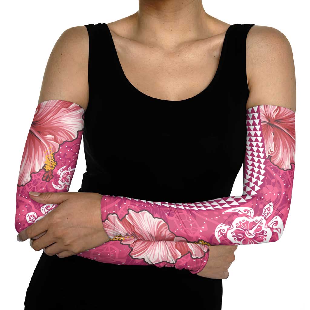 Pink Hibiscus Turle Arm Sleeves Hawaiian Style Tribal Tapa Pattern LT9 - Polynesian Pride