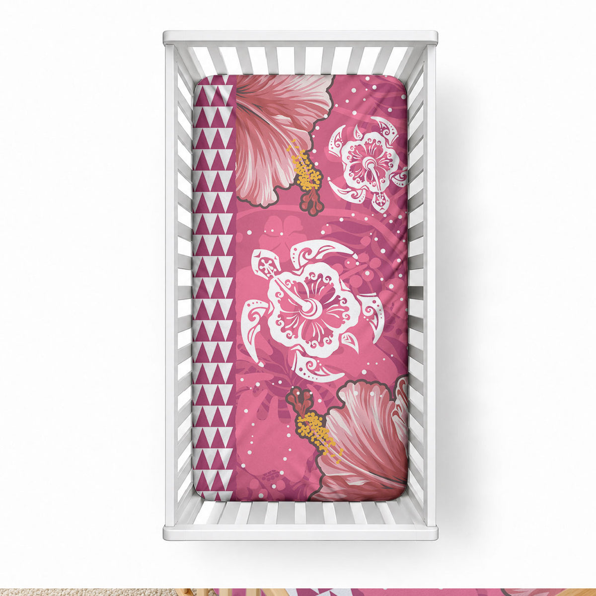 Pink Hibiscus Turtle Baby Bed Cover Hawaiian Style Tribal Tapa Pattern LT9 28 × 52 in Pink - Polynesian Pride