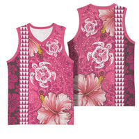 Pink Hibiscus Turle Basketball Jersey Hawaiian Style Tribal Tapa Pattern LT9 - Polynesian Pride