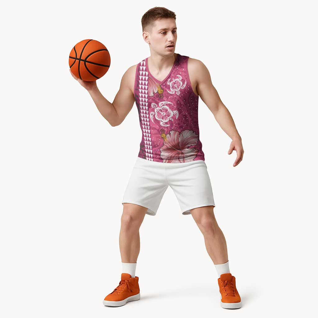 Pink Hibiscus Turle Basketball Jersey Hawaiian Style Tribal Tapa Pattern LT9 - Polynesian Pride
