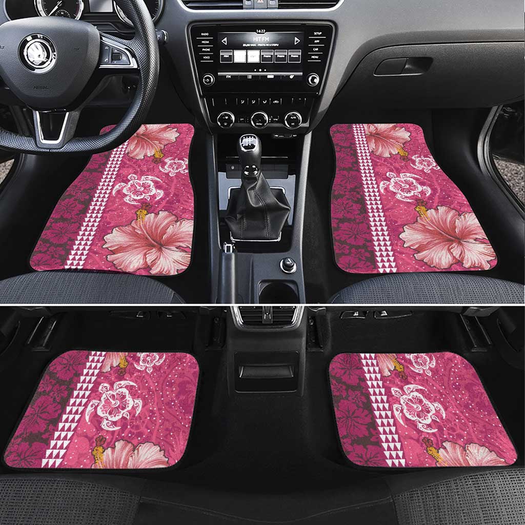 Pink Hibiscus Turle Car Mats Hawaiian Style Tribal Tapa Pattern LT9 Set 4pcs Pink - Polynesian Pride
