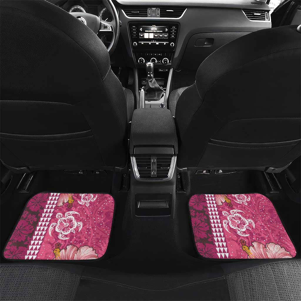 Pink Hibiscus Turle Car Mats Hawaiian Style Tribal Tapa Pattern LT9 Set 2pcs - Back Pink - Polynesian Pride