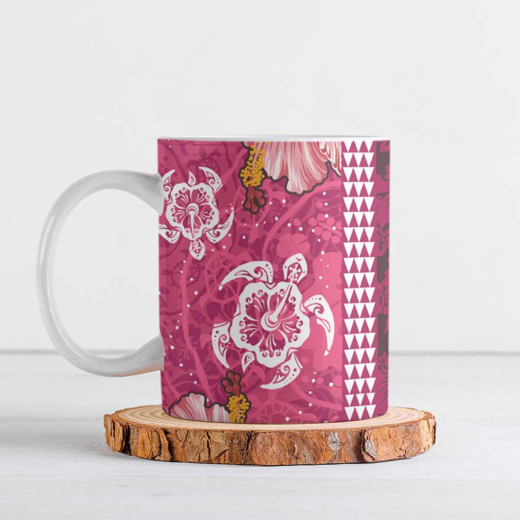 Pink Hibiscus Turle Ceramic Mug Hawaiian Style Tribal Tapa Pattern LT9 Pink - Polynesian Pride