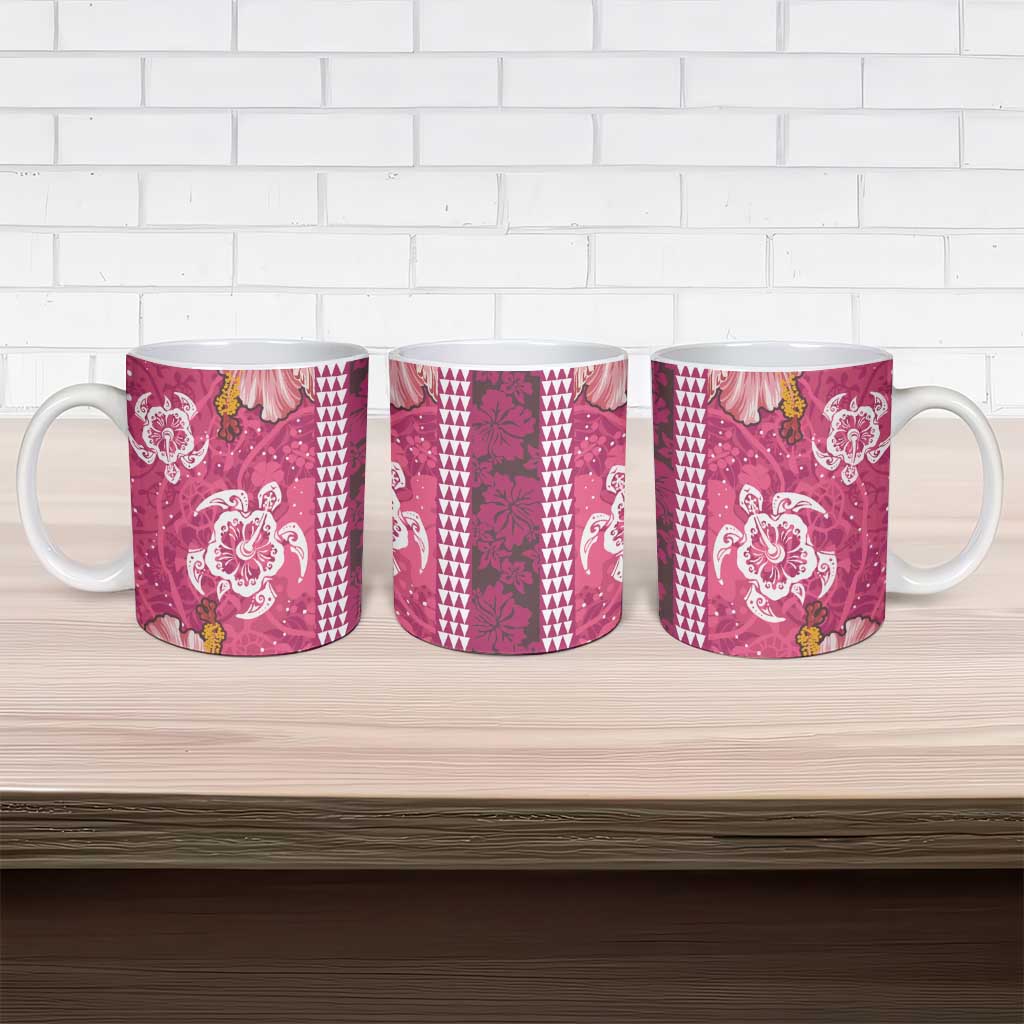 Pink Hibiscus Turle Ceramic Mug Hawaiian Style Tribal Tapa Pattern LT9 - Polynesian Pride