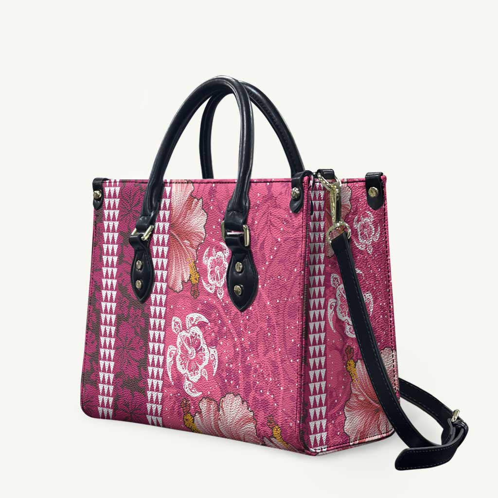 Pink Hibiscus Turle Leather Bag Hawaiian Style Tribal Tapa Pattern LT9 Pink - Polynesian Pride