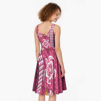 Pink Hibiscus Turle Midi Dress Hawaiian Style Tribal Tapa Pattern LT9 - Polynesian Pride