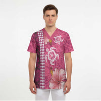 Pink Hibiscus Turle Scrub Top Hawaiian Style Tribal Tapa Pattern LT9 - Polynesian Pride
