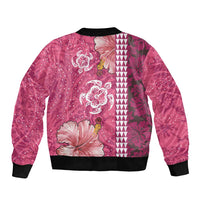Pink Hibiscus Turle Sleeve Zip Bomber Jacket Hawaiian Style Tribal Tapa Pattern LT9 - Polynesian Pride