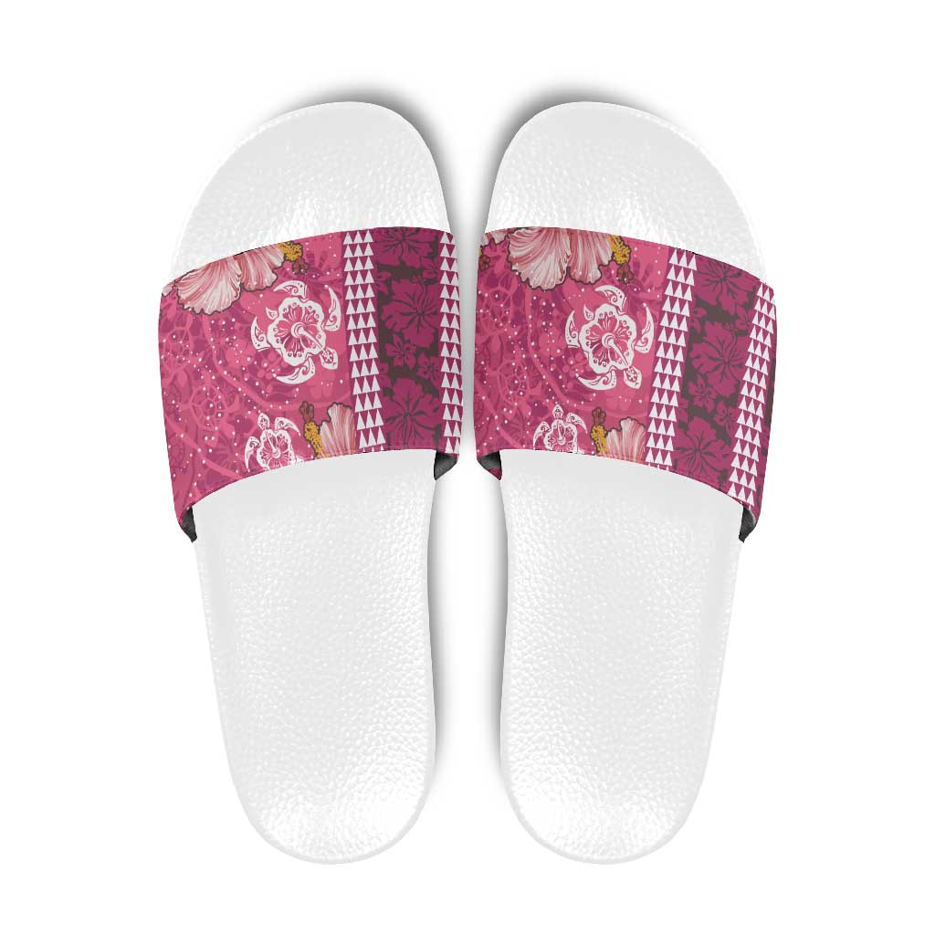 Pink Hibiscus Turle Slide Sandals Hawaiian Style Tribal Tapa Pattern LT9 Pink - Polynesian Pride