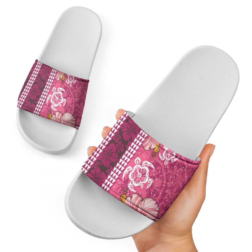 Pink Hibiscus Turle Slide Sandals Hawaiian Style Tribal Tapa Pattern LT9 - Polynesian Pride