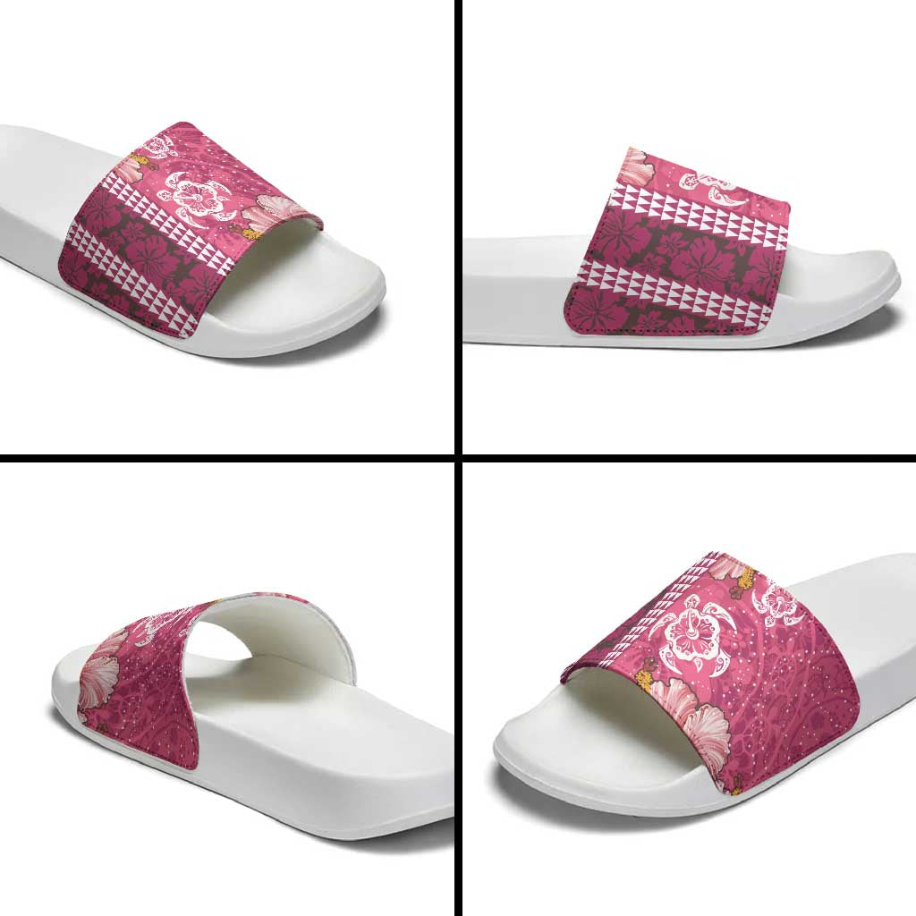 Pink Hibiscus Turle Slide Sandals Hawaiian Style Tribal Tapa Pattern LT9 - Polynesian Pride