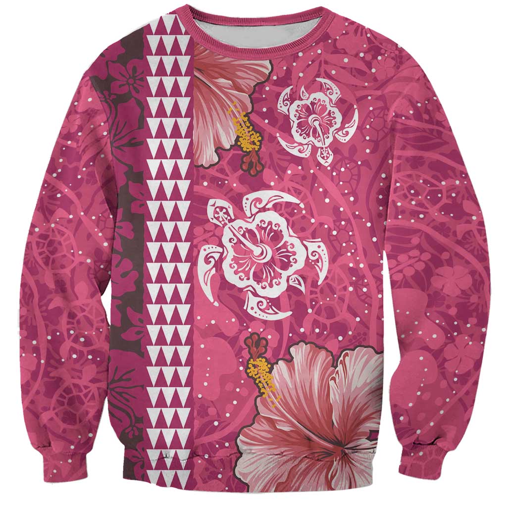Pink Hibiscus Turle Sweatshirt Hawaiian Style Tribal Tapa Pattern LT9 Unisex Pink - Polynesian Pride