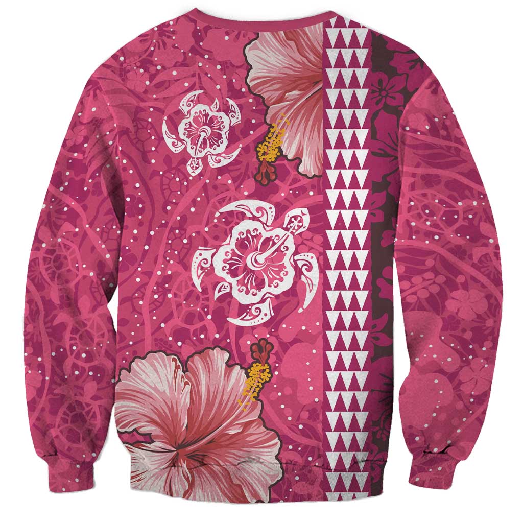 Pink Hibiscus Turle Sweatshirt Hawaiian Style Tribal Tapa Pattern LT9 - Polynesian Pride