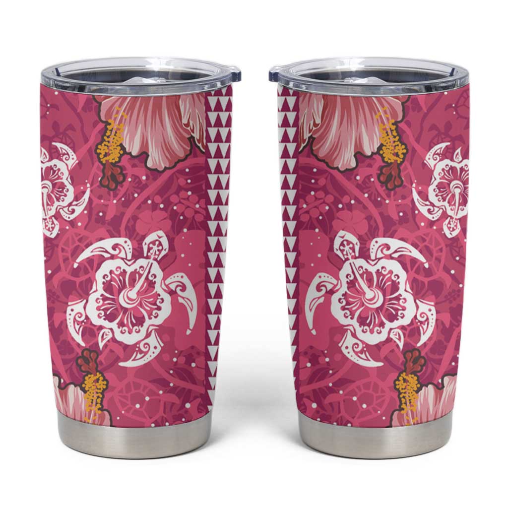 Pink Hibiscus Turle Tumbler Cup Hawaiian Style Tribal Tapa Pattern LT9 Pink - Polynesian Pride