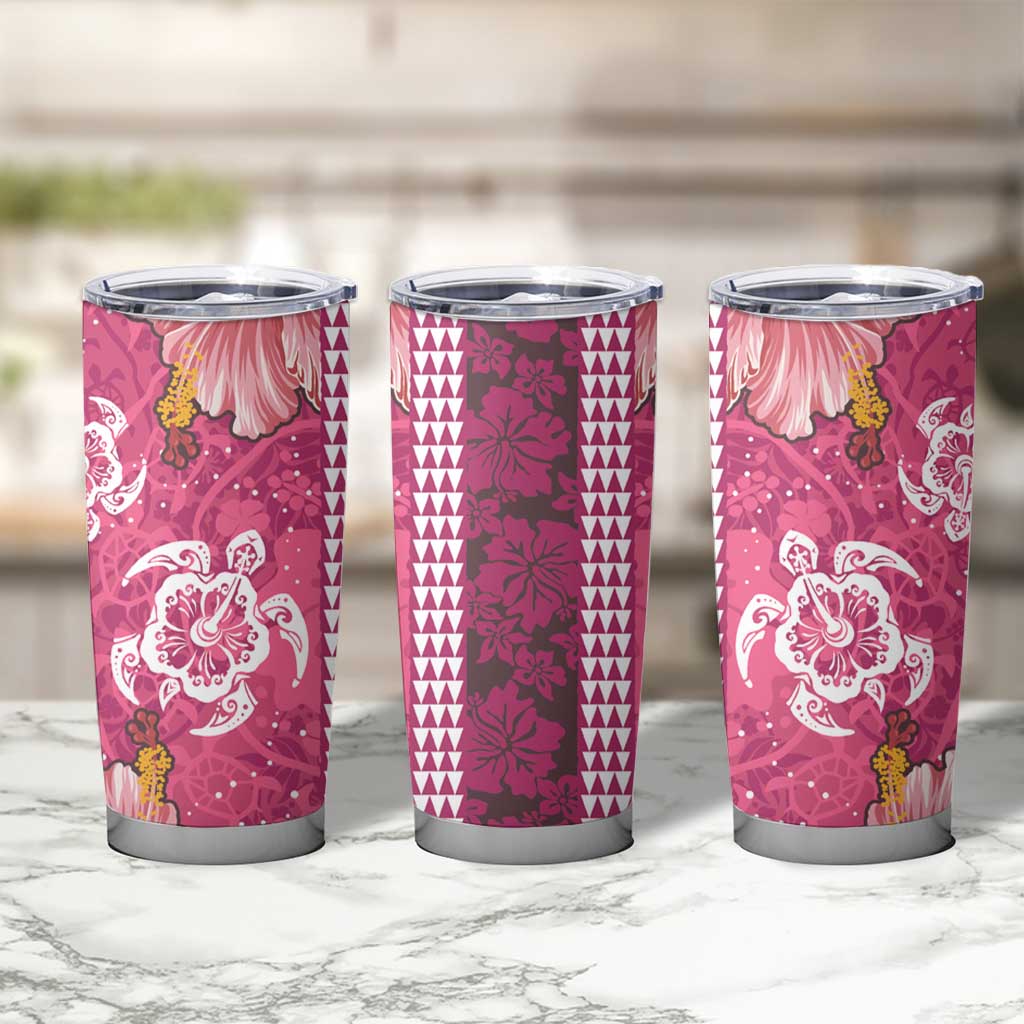 Pink Hibiscus Turle Tumbler Cup Hawaiian Style Tribal Tapa Pattern LT9 - Polynesian Pride