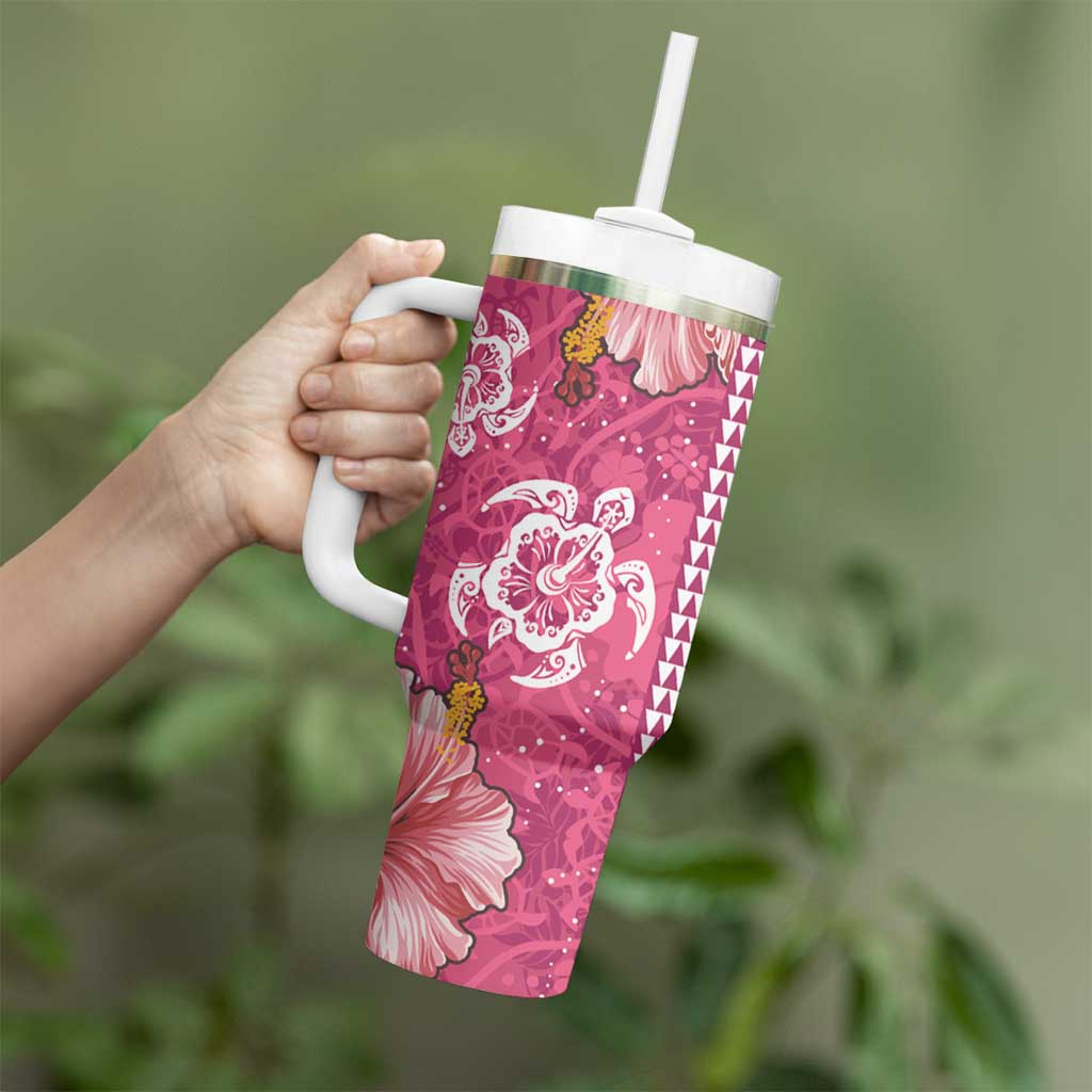 Pink Hibiscus Turle Tumbler With Handle Hawaiian Style Tribal Tapa Pattern LT9 - Polynesian Pride