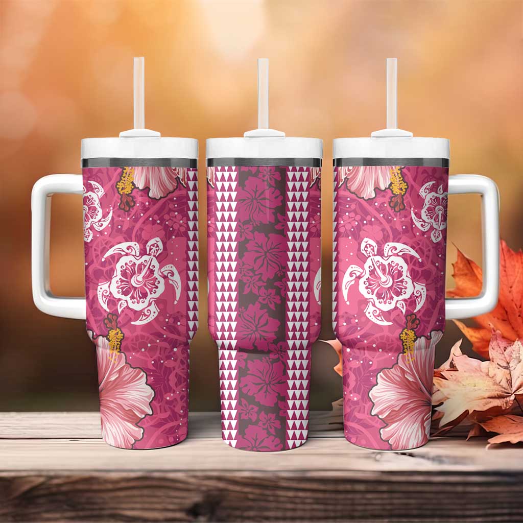 Pink Hibiscus Turle Tumbler With Handle Hawaiian Style Tribal Tapa Pattern LT9 - Polynesian Pride