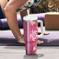 Pink Hibiscus Turle Tumbler With Handle Hawaiian Style Tribal Tapa Pattern LT9 - Polynesian Pride