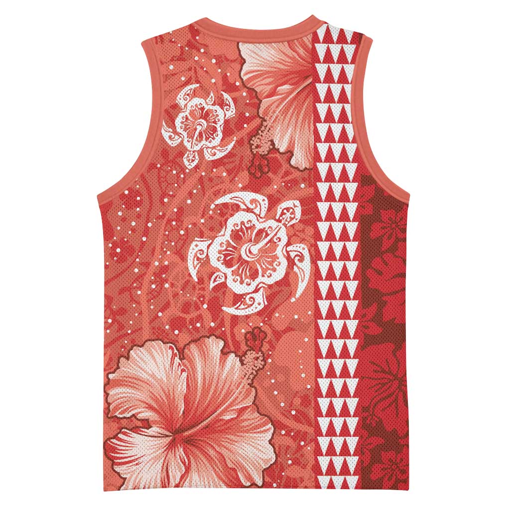 Red Hibiscus Turle Basketball Jersey Hawaiian Style Tribal Tapa Pattern LT9 - Polynesian Pride