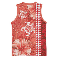 Red Hibiscus Turle Basketball Jersey Hawaiian Style Tribal Tapa Pattern LT9 - Polynesian Pride