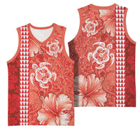 Red Hibiscus Turle Basketball Jersey Hawaiian Style Tribal Tapa Pattern LT9 - Polynesian Pride
