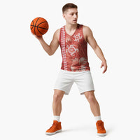 Red Hibiscus Turle Basketball Jersey Hawaiian Style Tribal Tapa Pattern LT9 - Polynesian Pride