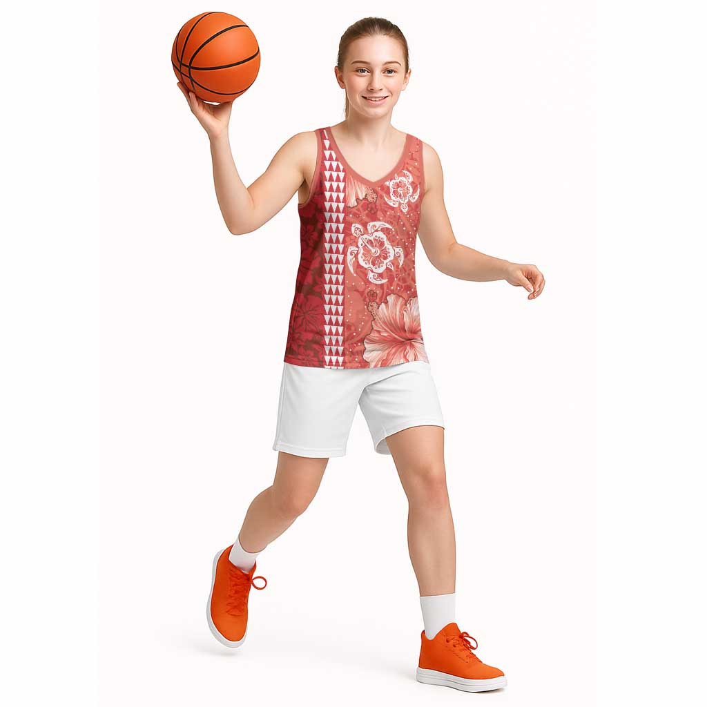 Red Hibiscus Turle Basketball Jersey Hawaiian Style Tribal Tapa Pattern LT9 - Polynesian Pride