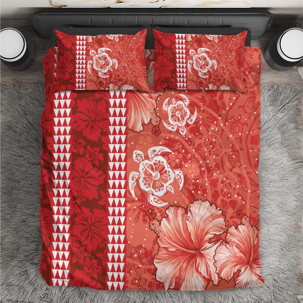 Red Hibiscus Turle Bedding Set Hawaiian Style Tribal Tapa Pattern LT9 Red - Polynesian Pride