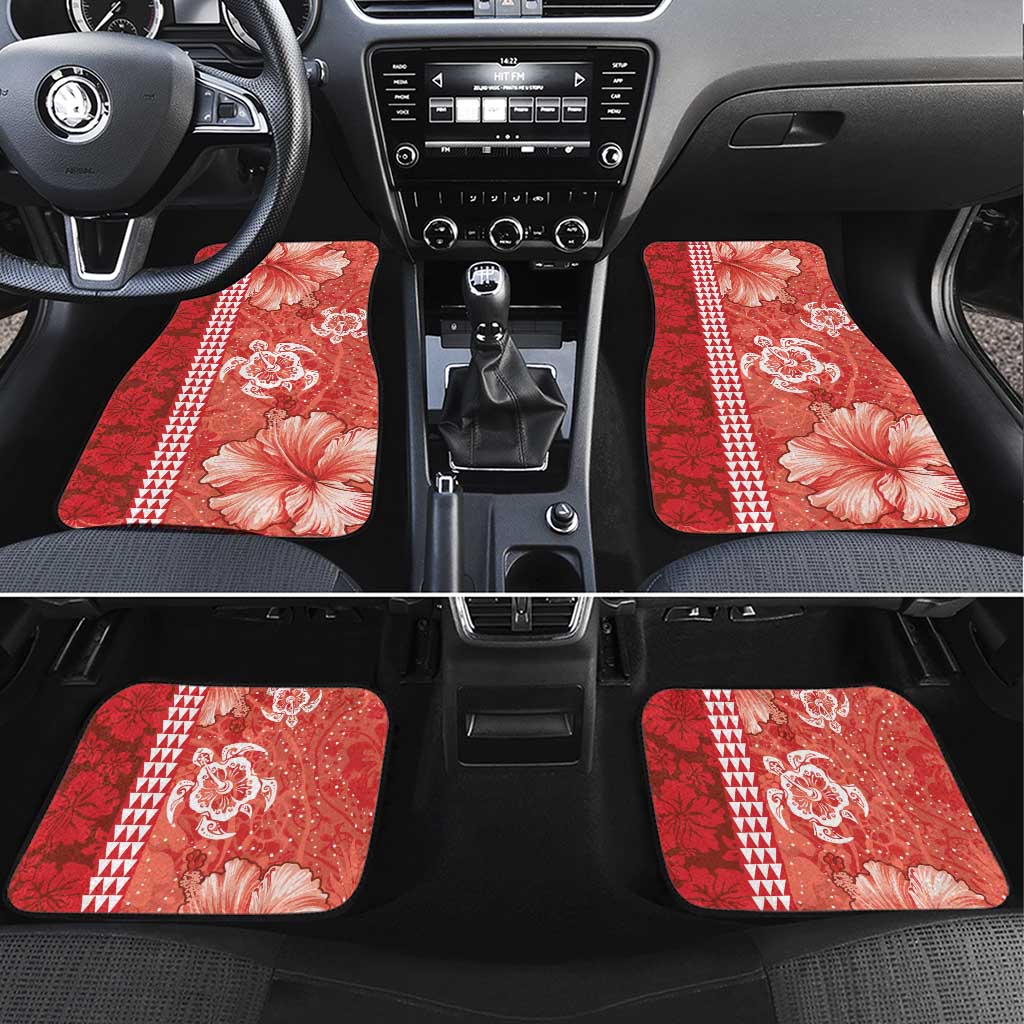Red Hibiscus Turle Car Mats Hawaiian Style Tribal Tapa Pattern LT9 Set 4pcs Red - Polynesian Pride