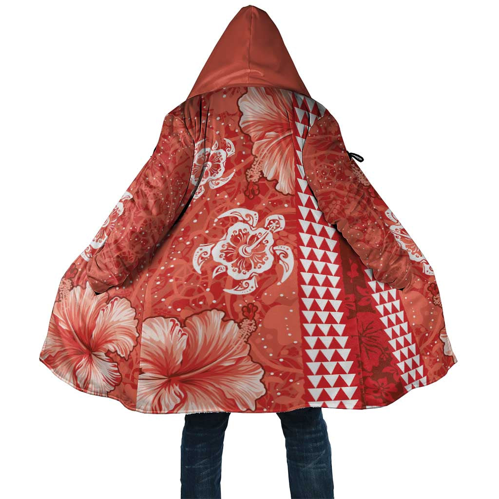 Red Hibiscus Turle Cloak Hawaiian Style Tribal Tapa Pattern LT9 Unisex Red - Polynesian Pride