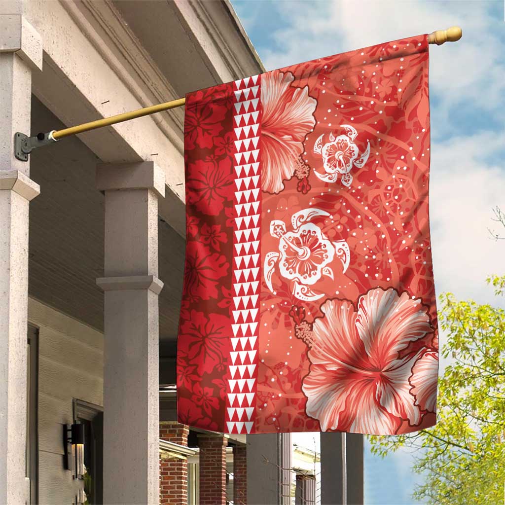 Red Hibiscus Turle Garden Flag Hawaiian Style Tribal Tapa Pattern LT9 House Flag Red - Polynesian Pride