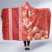 Red Hibiscus Turle Hooded Blanket Hawaiian Style Tribal Tapa Pattern LT9 One Size Red - Polynesian Pride