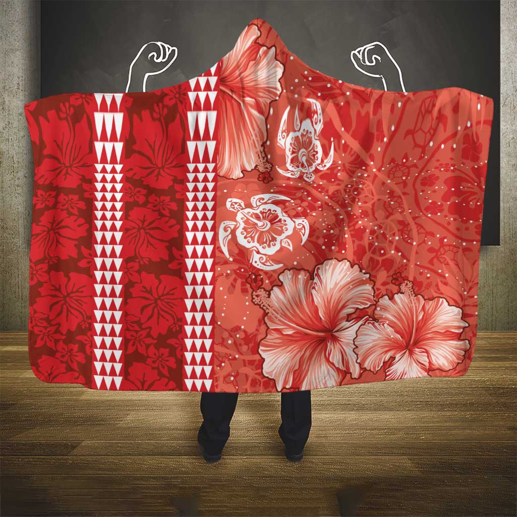 Red Hibiscus Turle Hooded Blanket Hawaiian Style Tribal Tapa Pattern LT9 - Polynesian Pride