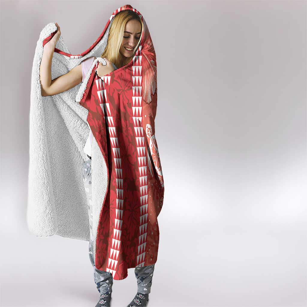 Red Hibiscus Turle Hooded Blanket Hawaiian Style Tribal Tapa Pattern LT9 - Polynesian Pride