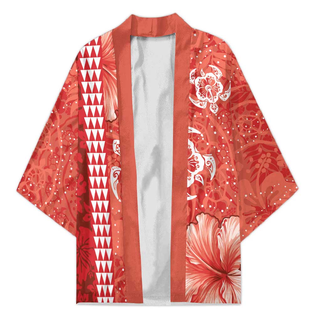 Red Hibiscus Turle Kimono Hawaiian Style Tribal Tapa Pattern LT9 Unisex Red - Polynesian Pride