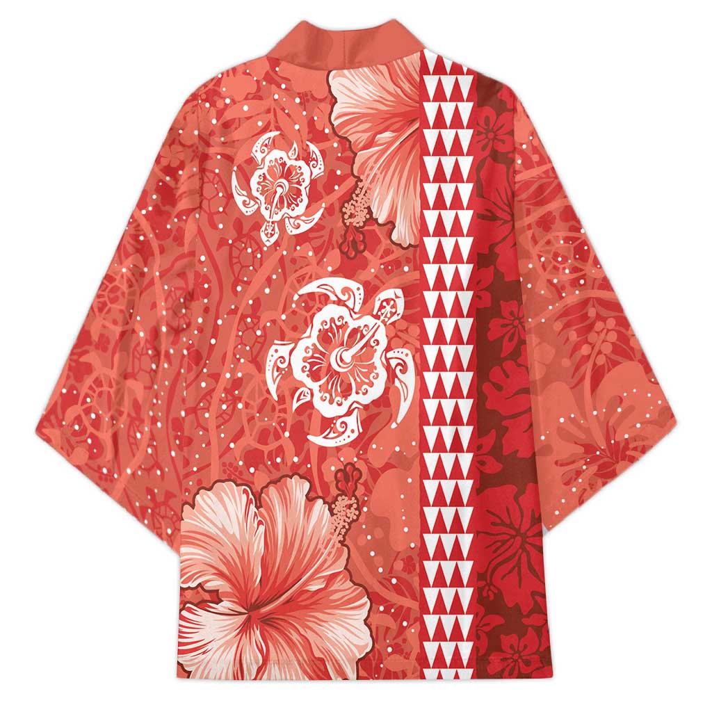Red Hibiscus Turle Kimono Hawaiian Style Tribal Tapa Pattern LT9 - Polynesian Pride