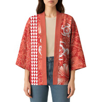 Red Hibiscus Turle Kimono Hawaiian Style Tribal Tapa Pattern LT9 - Polynesian Pride