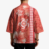 Red Hibiscus Turle Kimono Hawaiian Style Tribal Tapa Pattern LT9 - Polynesian Pride