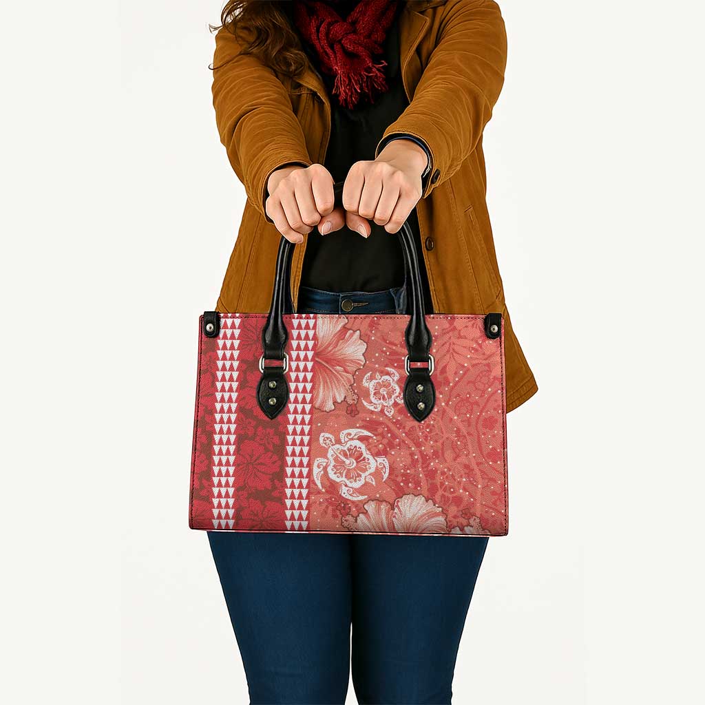 Red Hibiscus Turle Leather Bag Hawaiian Style Tribal Tapa Pattern LT9 - Polynesian Pride