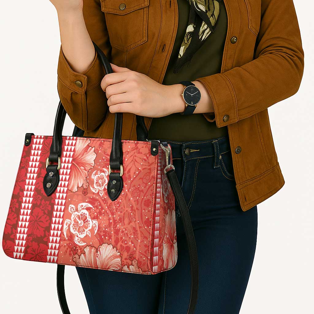 Red Hibiscus Turle Leather Bag Hawaiian Style Tribal Tapa Pattern LT9 - Polynesian Pride