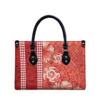 Red Hibiscus Turle Leather Bag Hawaiian Style Tribal Tapa Pattern LT9 - Polynesian Pride