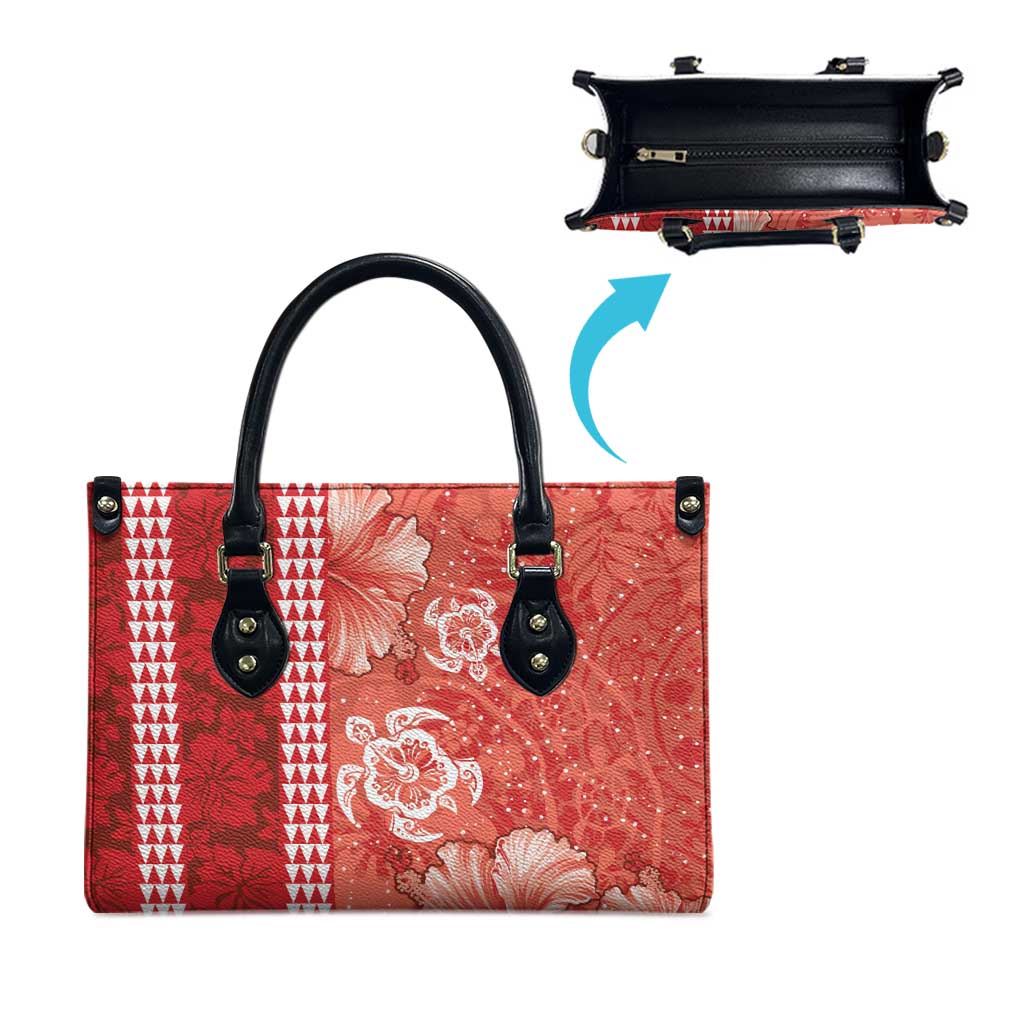 Red Hibiscus Turle Leather Bag Hawaiian Style Tribal Tapa Pattern LT9 - Polynesian Pride