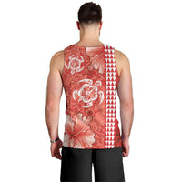 Red Hibiscus Turle Men Tank Top Hawaiian Style Tribal Tapa Pattern LT9 - Polynesian Pride